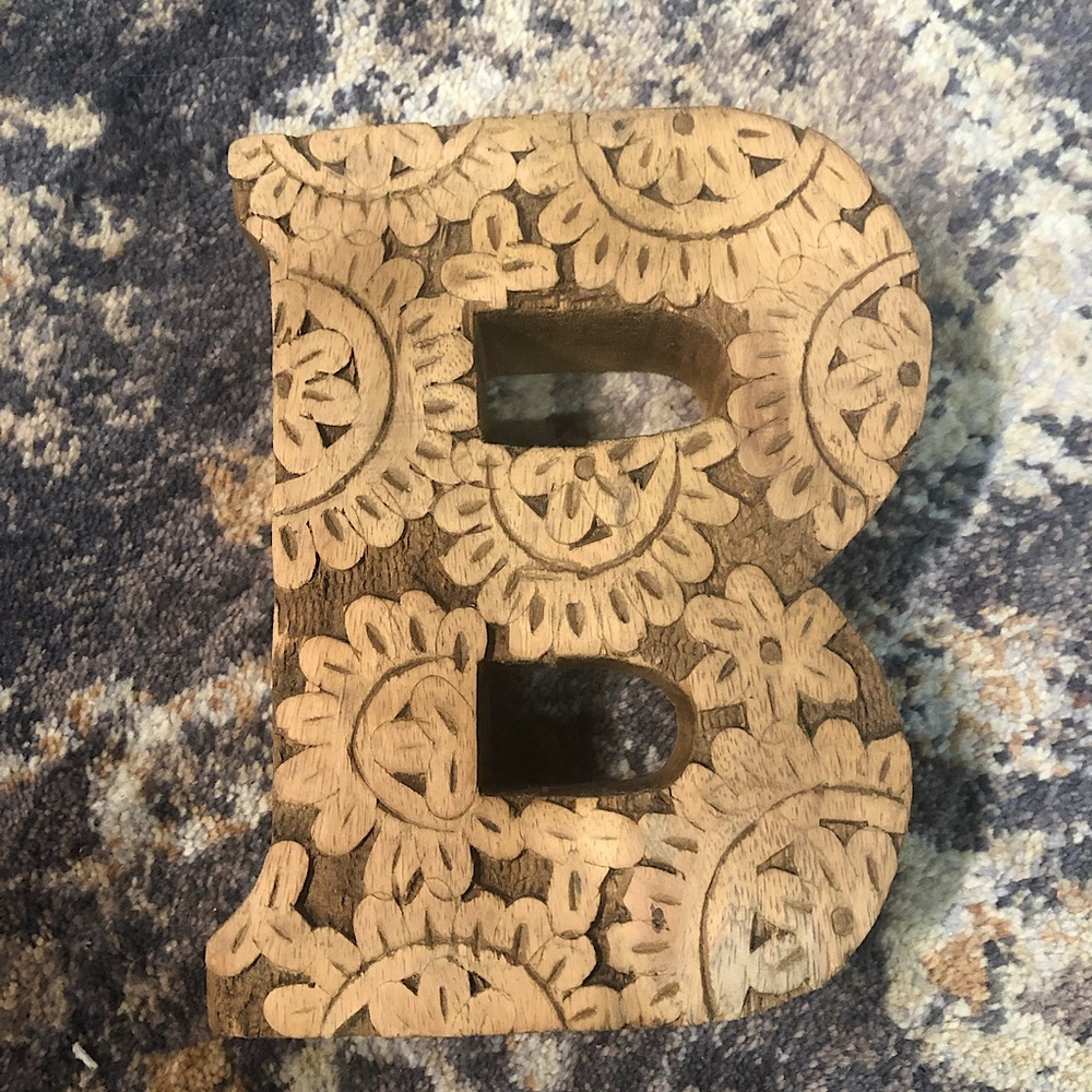 Wooden Decorative B Initial with Floral Details